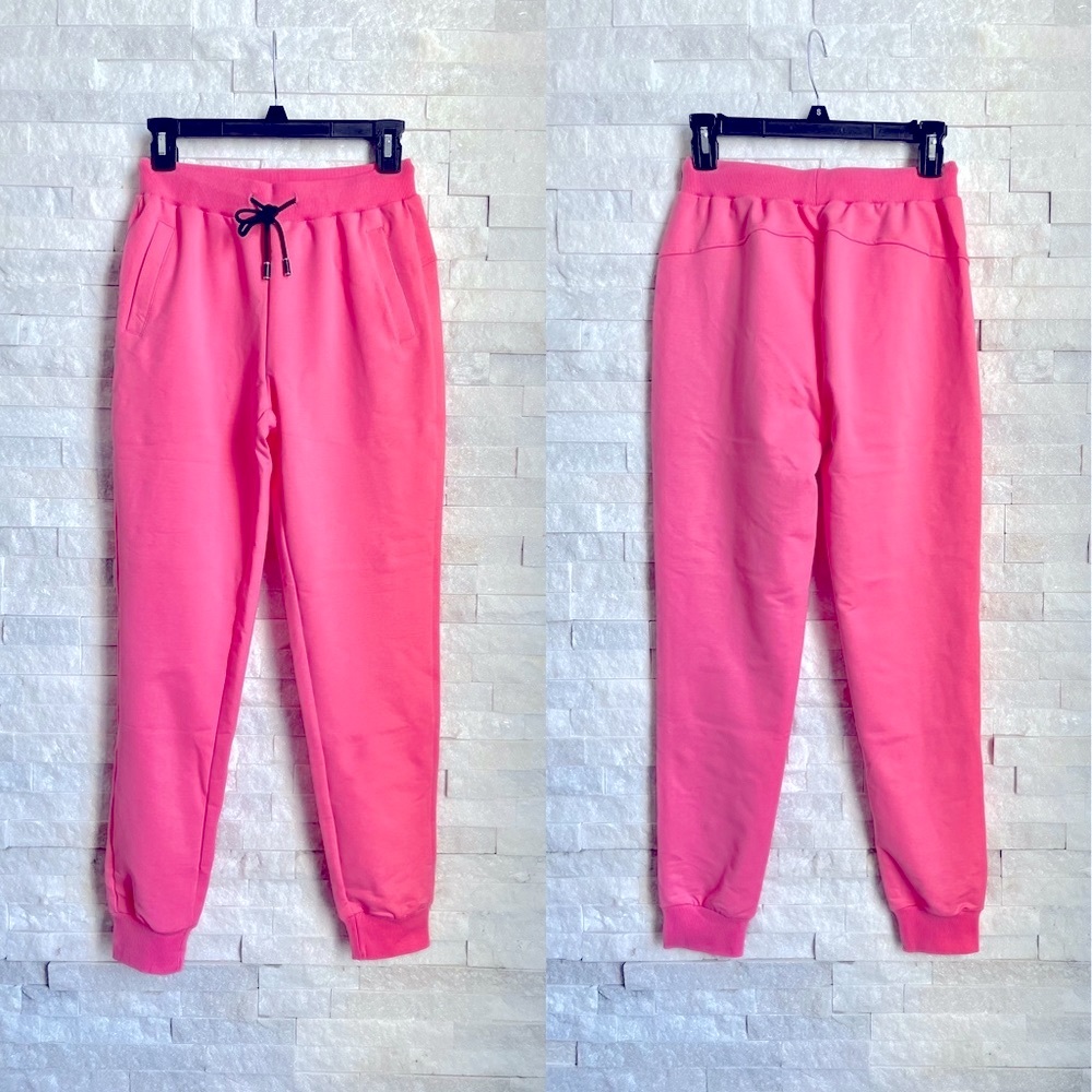 High Waisted Pink Joggers with Black Drawstring